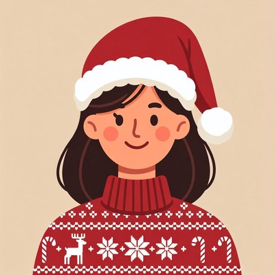 Woman in holiday attire smiling
