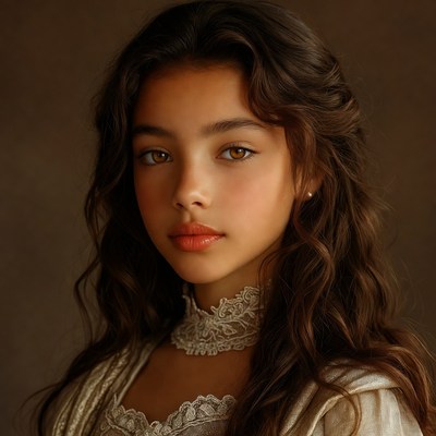 Young girl with long hair and lace