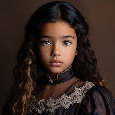 Girl with long hair staring