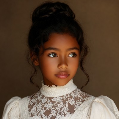 Girl in white dress with lace detail
