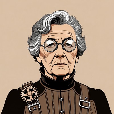 Elderly person in steampunk fashion