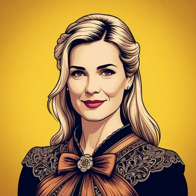 Woman in vintage dress with yellow background