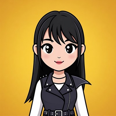 Cartoon character with black hair and jacket