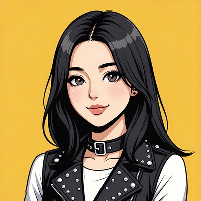 Young woman with black hair and choker