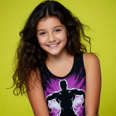 Girl smiling in colorful backdrop