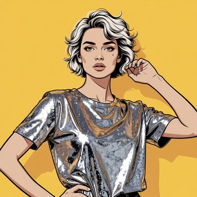 Young woman posing in silver shirt