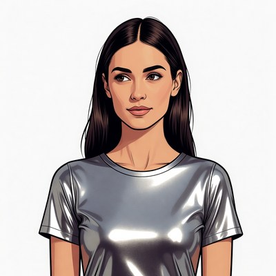 Woman wearing shiny shirt with long hair