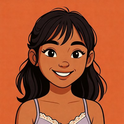 Happy girl with black hair smiling