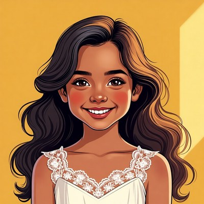 Smiling girl with wavy hair