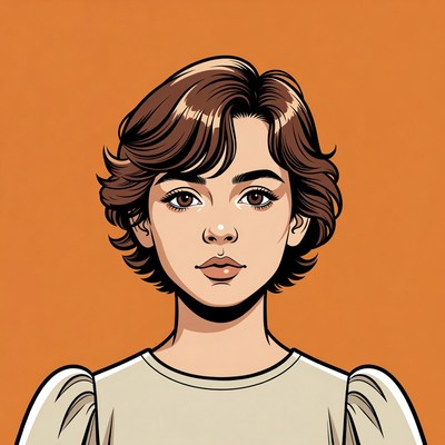 Young girl with short hair and orange background