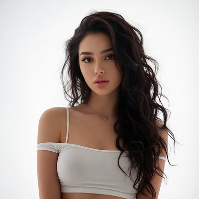 Woman with long hair in studio