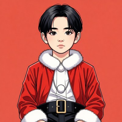 Young boy wearing santa costume