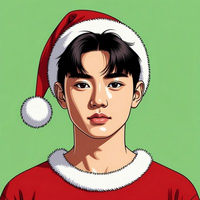 Boy wearing red santa hat