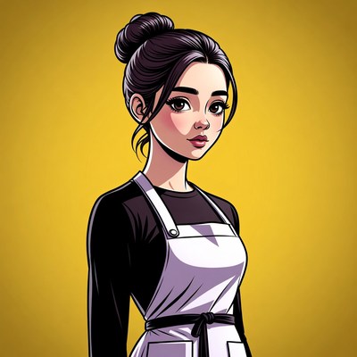 Young woman in an apron works