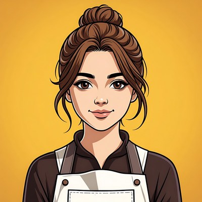 Young woman with brown hair in apron