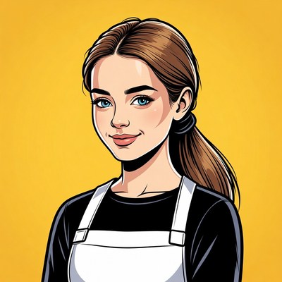 Young woman in apron smiles