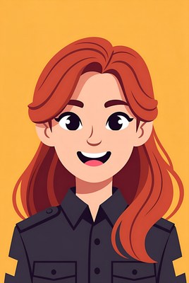 Character in uniform with orange hair