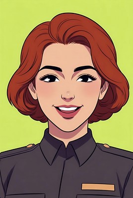 Smiling woman in uniform with short hair