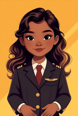 Young pilot with curly hair posing