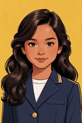 Young girl in blue jacket with long hair