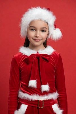 Girl in red christmas outfit with hat