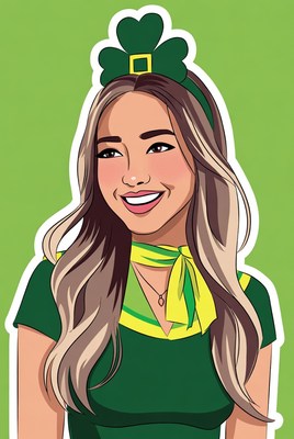 Woman smiles in festive green attire