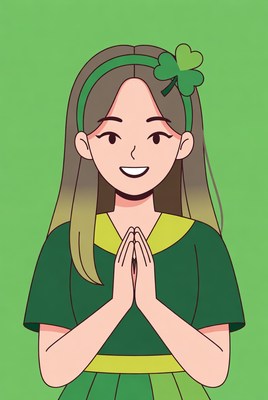Girl in green outfit with clover