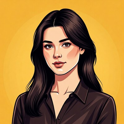 Woman in black shirt with yellow background