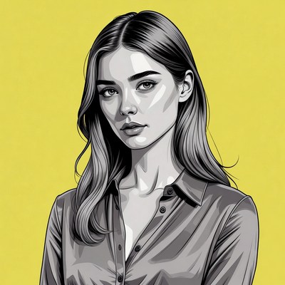 Woman with long hair and yellow background