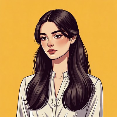 Young woman with long hair on yellow background