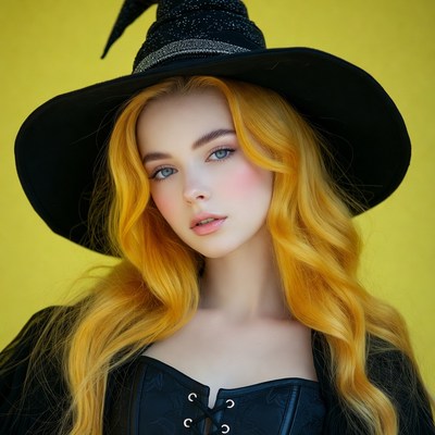Young woman in black hat posing