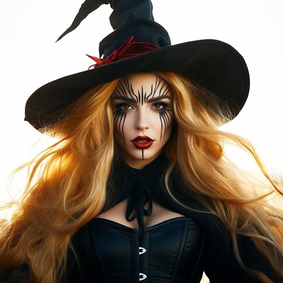 Witch in black hat with face paint