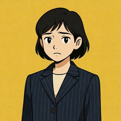Woman in suit with serious expression
