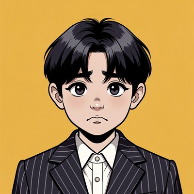 Young boy in a suit looking serious