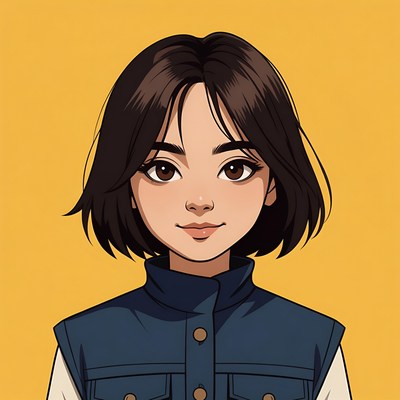 Young girl with short hair and blue vest