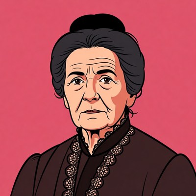 Elderly woman with serious expression