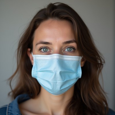 Woman wearing a face mask indoors