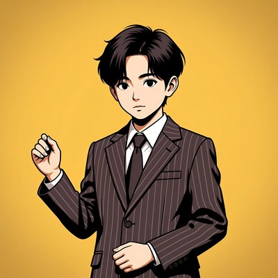 Young boy in a suit poses confidently