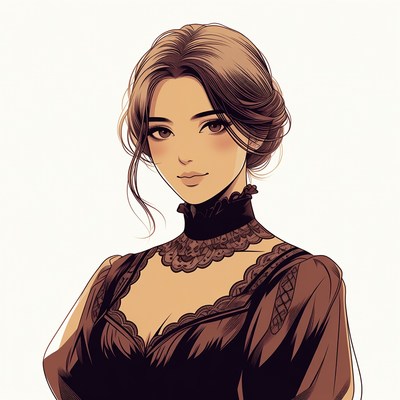 Woman in dark vintage attire