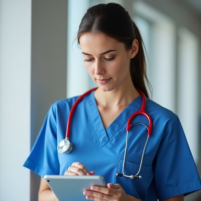 Nurse using tablet in hospital