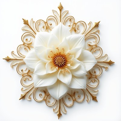 Large white flower decoration with gold accents