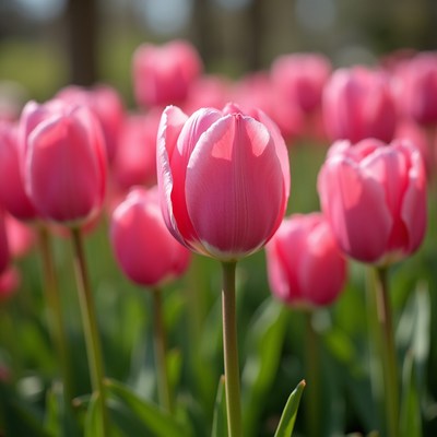 Pink tulips blooming in a garden