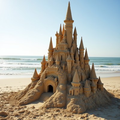 Sand castle on beach during daytime