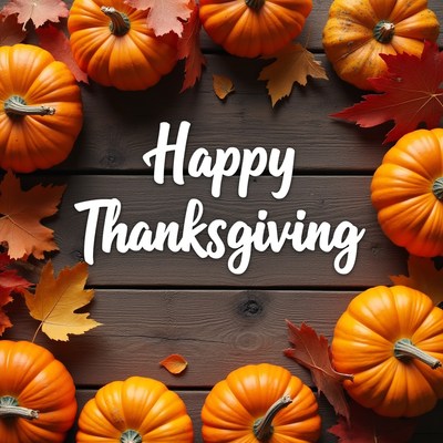 Thanksgiving pumpkins and leaves display