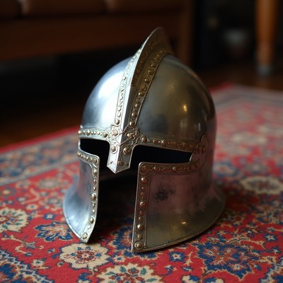 Knight helmet on a carpet