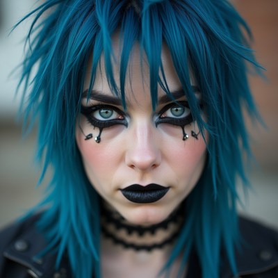 Woman with blue hair and dark makeup