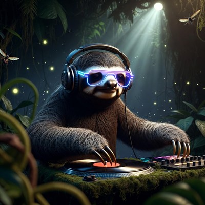 Sloth dj in the jungle