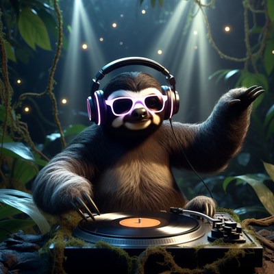 Sloth playing music in the jungle
