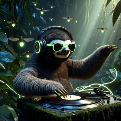 Sloth dj in jungle night