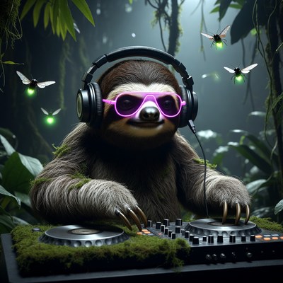 Sloth playing music in the jungle